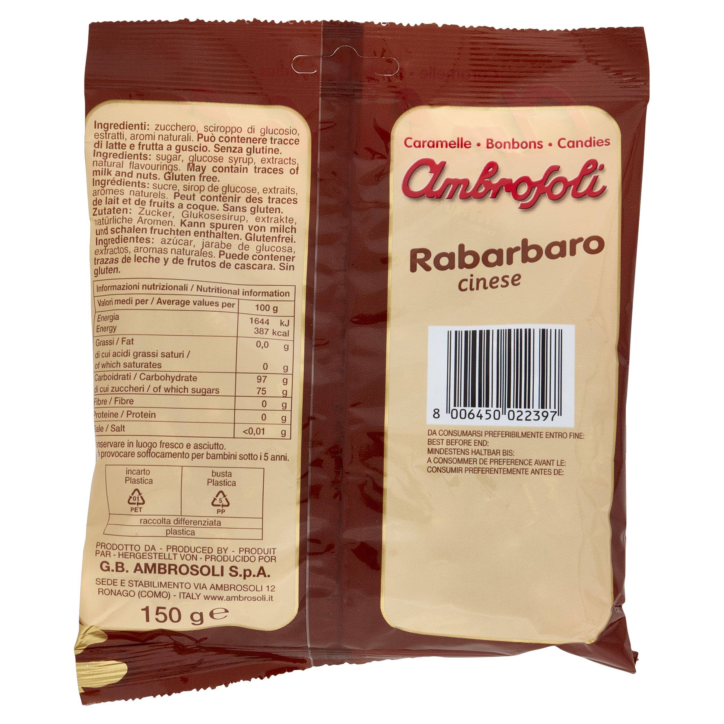 Ambrosoli - Wholesale Caramel - 210513C - Ct.20 Bags Gr.150 Rhubarb Candies6