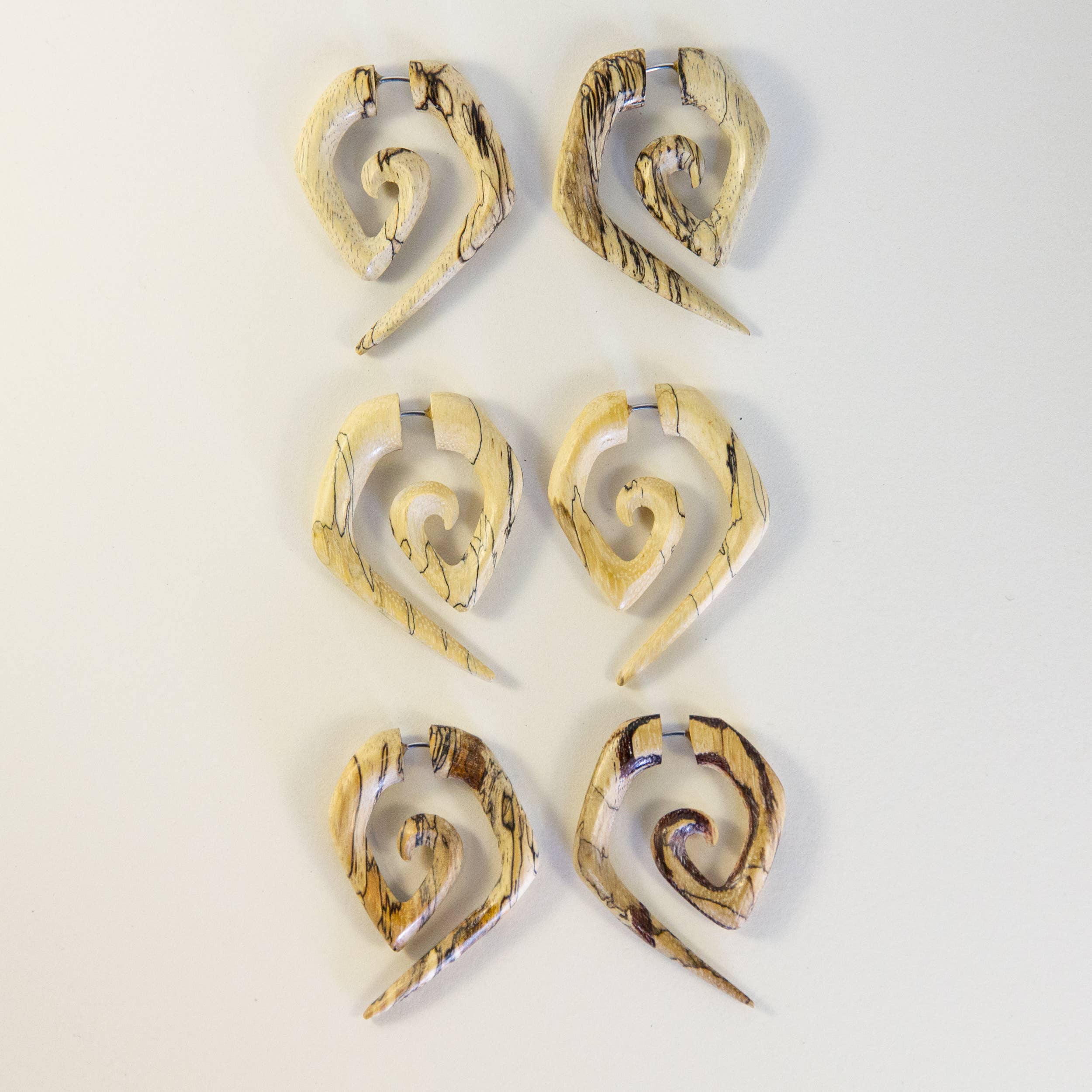 Ajmer by Jodi - Wholesale Cuff/Wrap Earrings - Geometric Swirl Faux Gauges - fake gauged, hand carved wood4