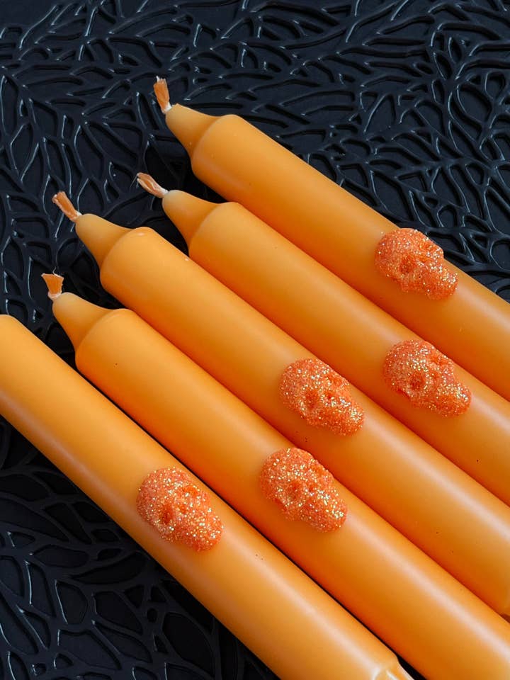 ORANGE Dip Dye Aflange Lys Duo Med Glitterskalle for engroshandel hos Dot Home Aroma