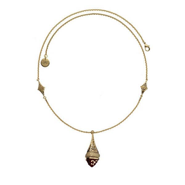 Collana EP Link in oro 18 carati con lanterna pendente e smalto rosso per la vendita all'ingrosso da parte di Luxe on Main LLC