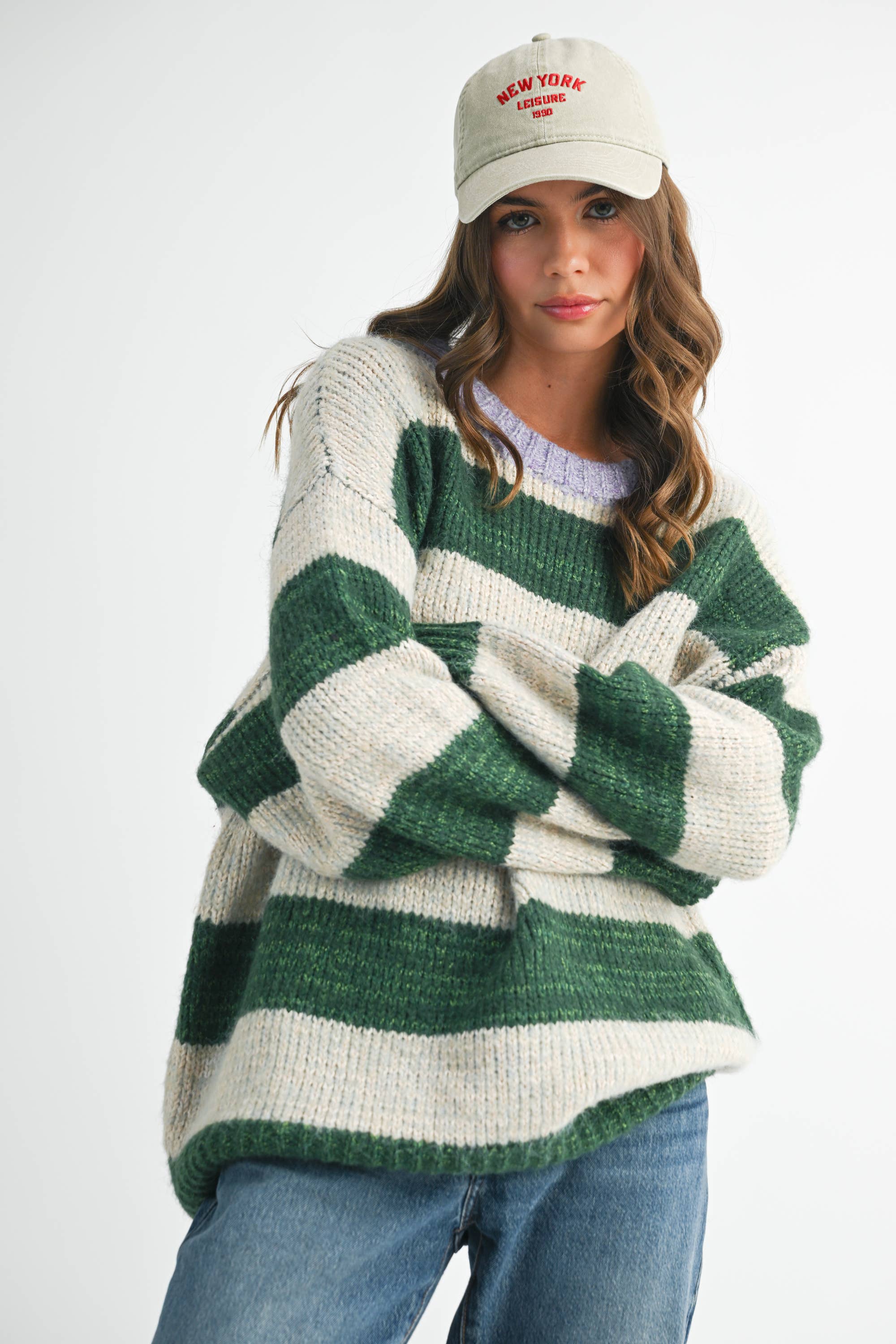 Green 3288GK Oversized Striped Sweater for wholesale on Faire7