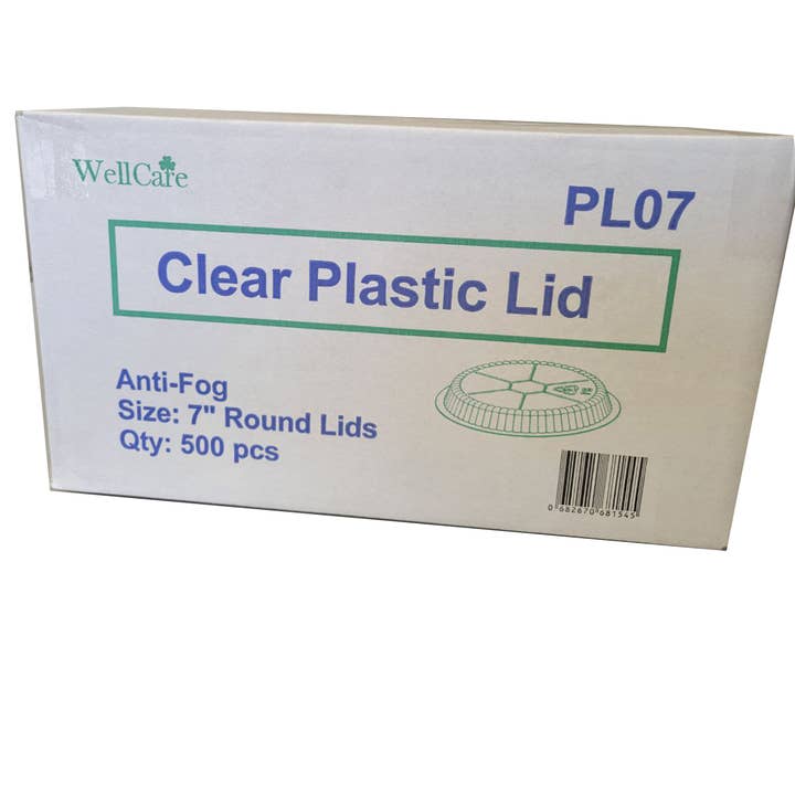 Tapas antivaho redondas de plástico transparente de 7 pulgadas, 500 unidades/caja a granel para venta al por mayor de Label & Decore