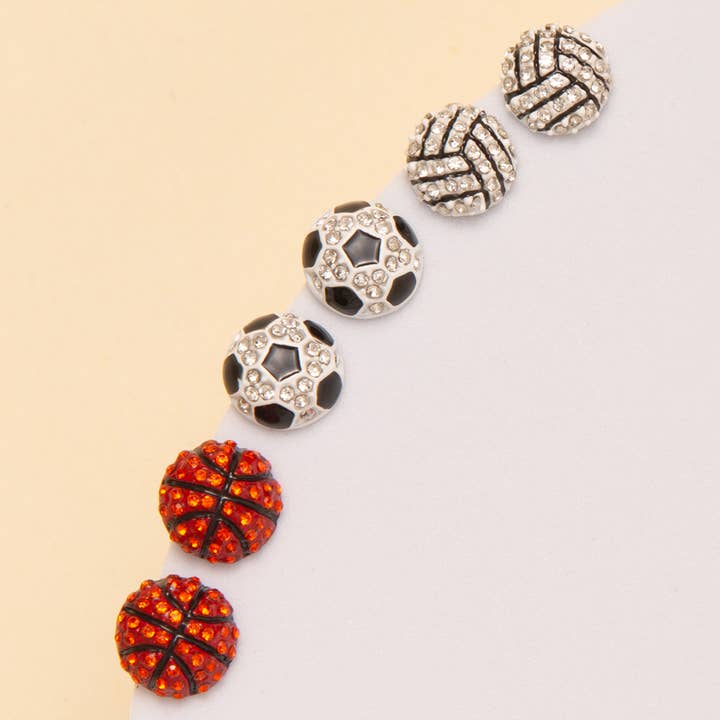 SP Sophia Collection - Wholesale Stud/Post Earrings - Gameday Rhinestone Basketball / Soccer / Volleyball Earrings3