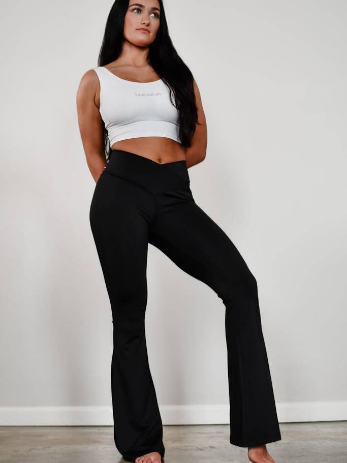 Cross Form Flare Leggings - Black for wholesale by TooLooLah