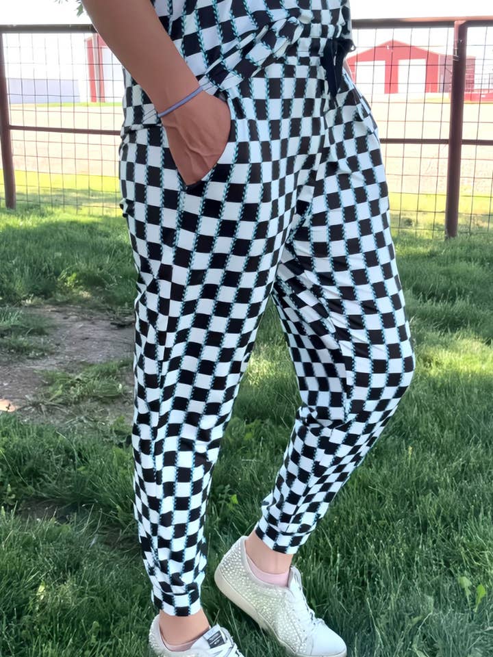 Checked In Turquoise Joggers for wholesale by Sterling Kreek