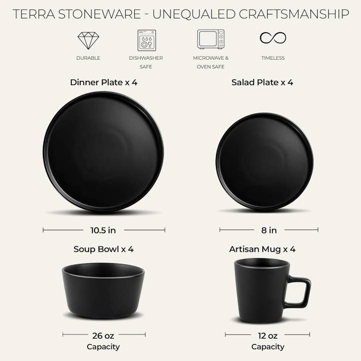 Zulay Kitchen - Wholesale Dinnerware Set - Stoneware Dinnerware Set – 16-Piece Plates & Bowls3