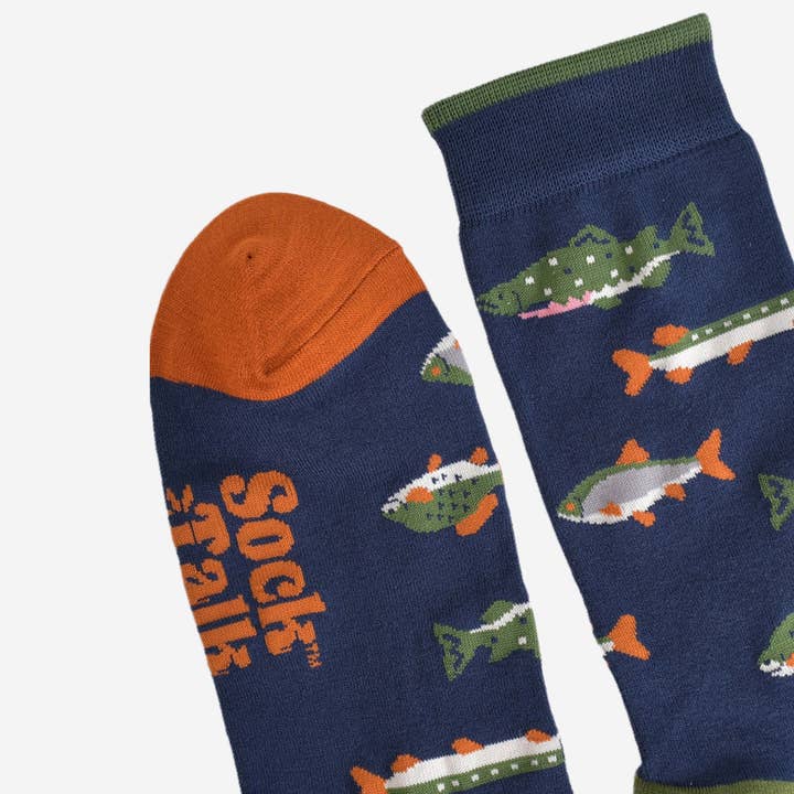 Sock Talk – wholesale Socks – Men's – Men's Bamboo Socks - Navy Blue/Green, River Fishing3