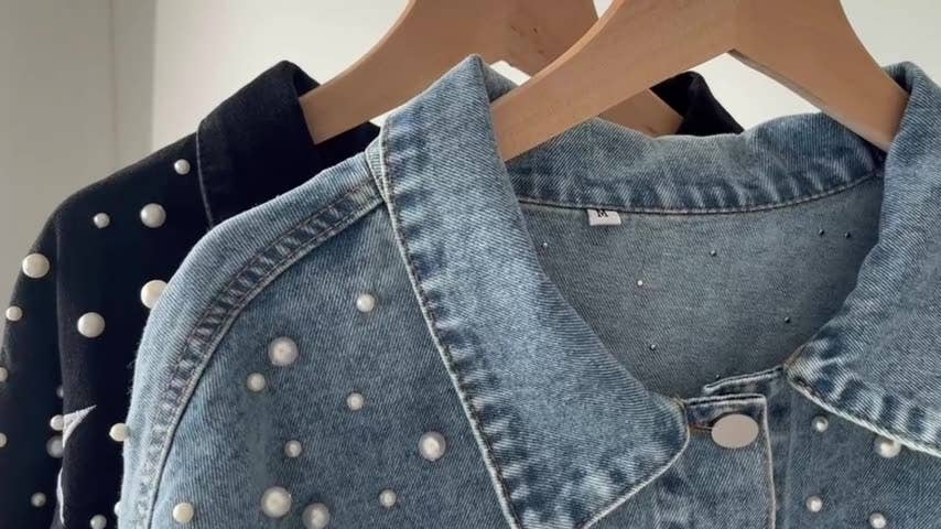 Rosa Clothing - Wholesale Jacket - Women's - Western Pearl stud boxy denim jacket4