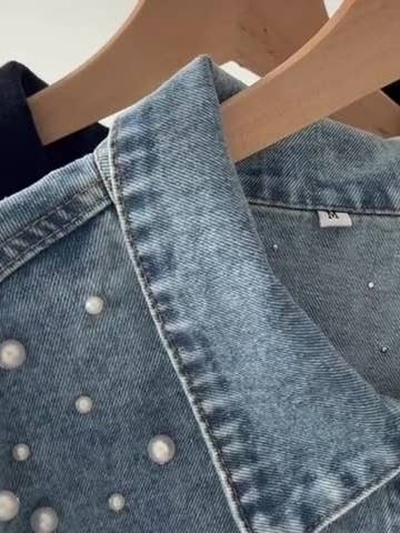 Rosa Clothing - Wholesale Jacket - Women's - Western Pearl stud boxy denim jacket4