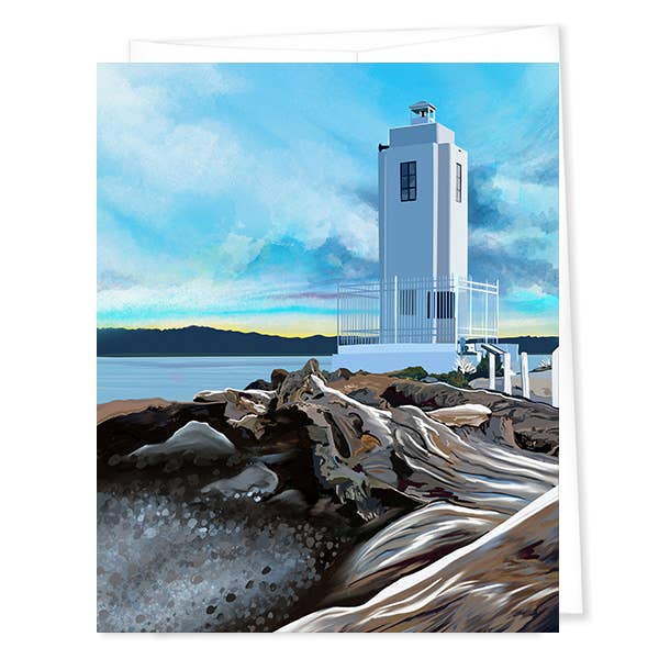 Linda Sholberg Art - Wholesale Everyday Greeting Card - Brown's Point Lighthouse in the PNW Greeting Card (5x7/A7)