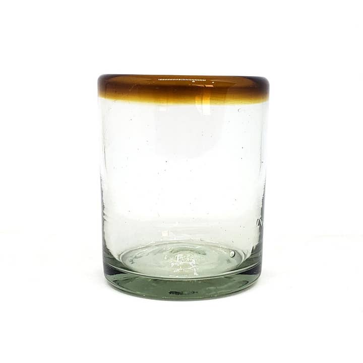 MexHandcraft - Wholesale Drinking glass/cup - Mexican Recycled Amber Rim 10 oz Tumblers1