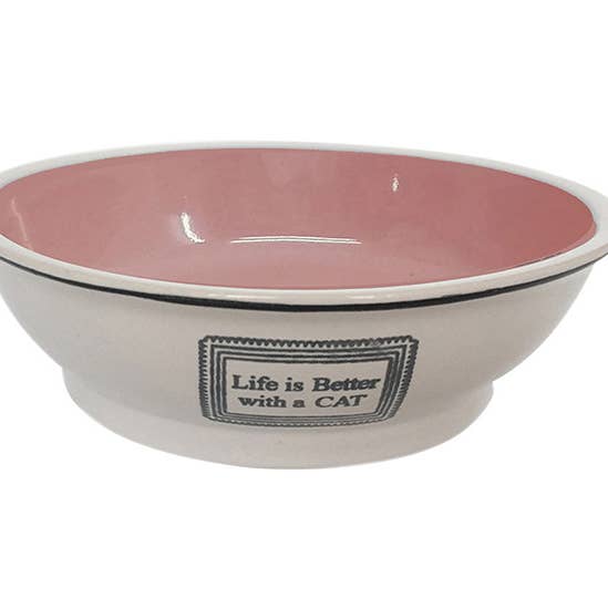 Cuenco para mascotas Life Is Better With A Cat 4,9 x 1,45 para venta al por mayor de Blue Sky Clayworks