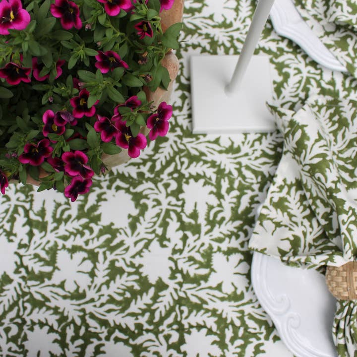 Christina Dickson Home - Wholesale Tablecloth - Pressed Florals Tablecloth in Olive