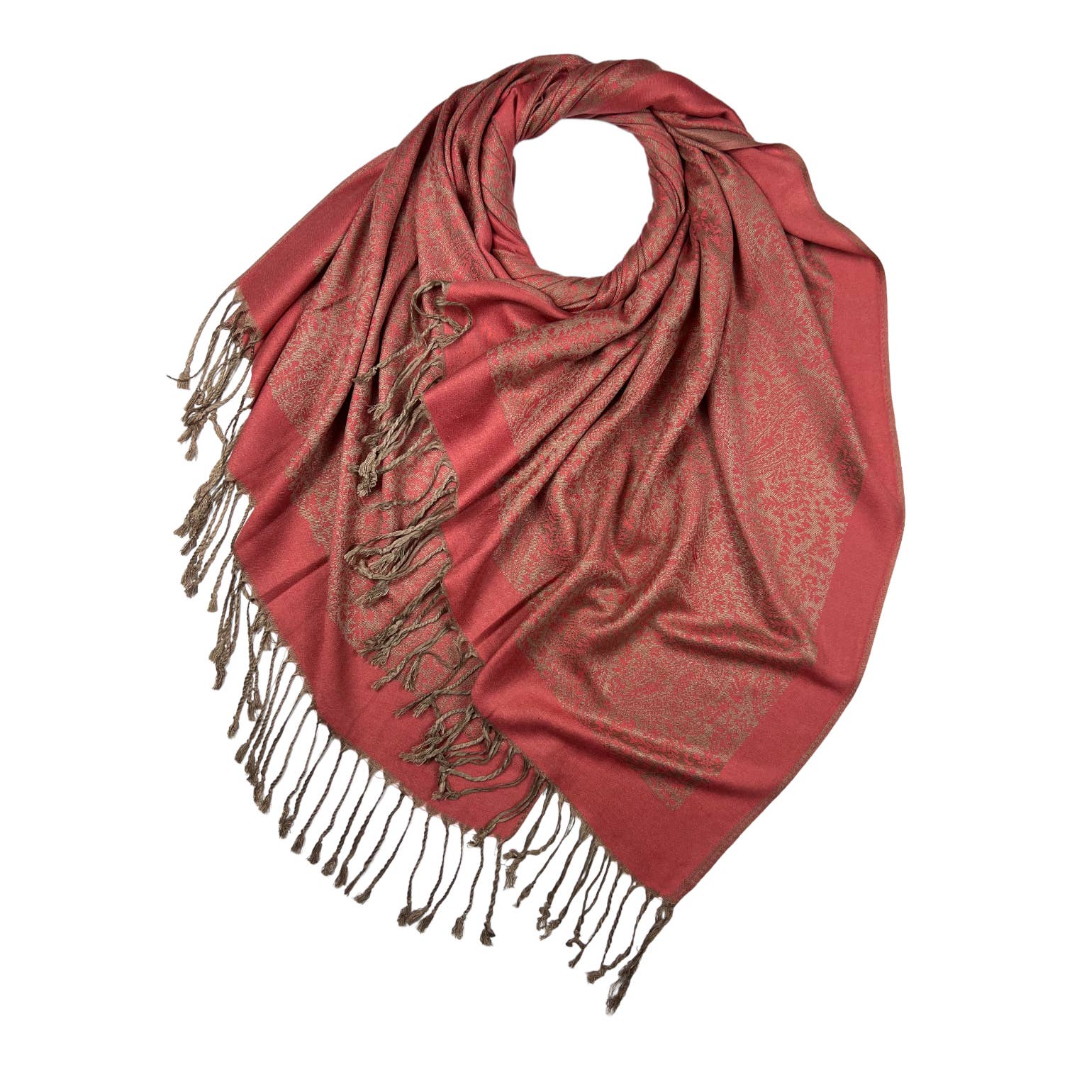 London Scarves - Wholesale Scarf - Women's - Plain pashmina with paisley print finished with fringes4