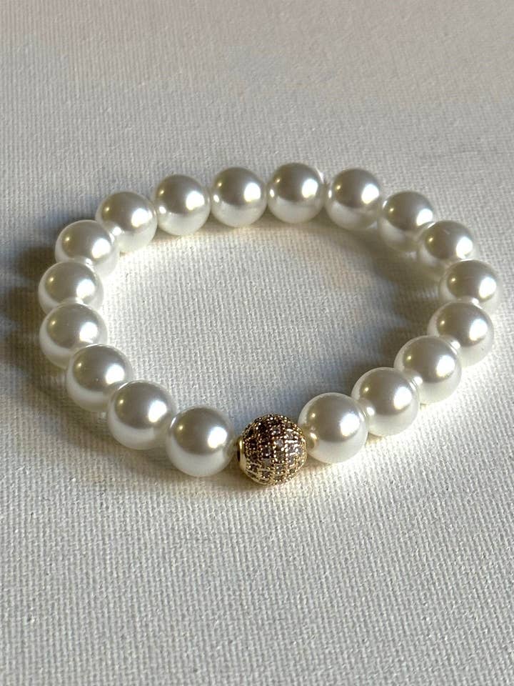 Stretch Freshwater Pearl Bracelet All around C.Z Bracelet for wholesale by D LINE