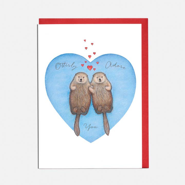 Otters & Heart Valentine's Day Card - 'Otterly Adore You' for wholesale by Lottie Murphy