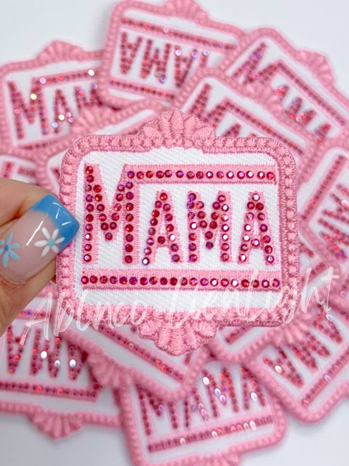 rhinestone mama small hot pink trucker hat patch iron on for wholesale by ABLNco