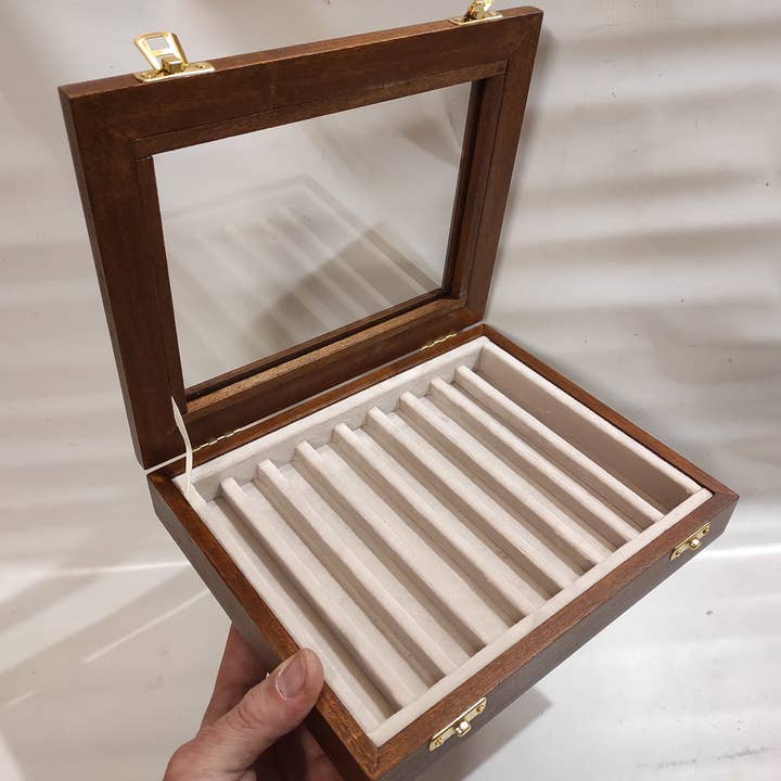 Velvet and wood pen case Display stand for wholesale by Coins&More