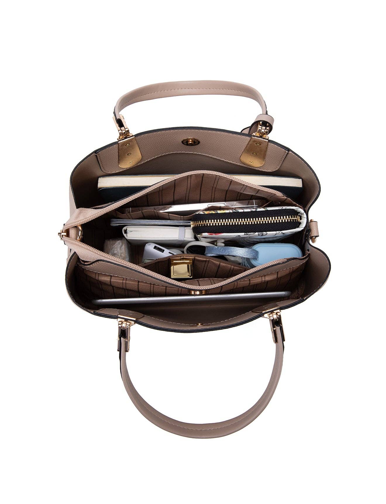 Serenade Beverly Hills Collection - Wholesale Top handle bag – women's - AINSLEY VEGAN TRIPLE COMPARTMENT BAG- XB-2338-TAUPE6