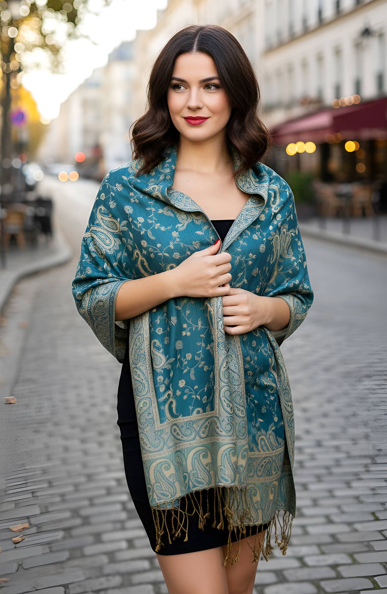 SERENITA - Wholesale Scarf - Women's - Jacquard Line Paisley Pashmina Scarf Reversible Shawl Wrap9