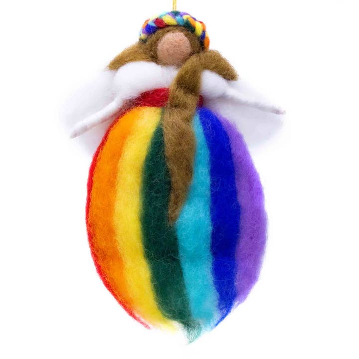 Global Crafts - Wholesale Ornament Set - Rainbow Fairies Handmade Felt Ornaments, Set of 2 White and