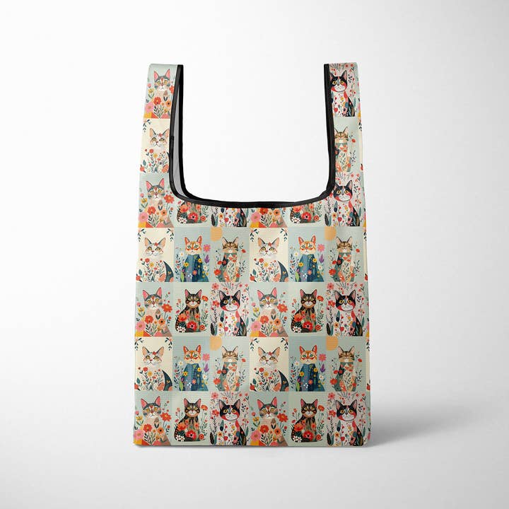 Reusable foldable Large market bag ripstop fabric Cat love for wholesale by Sofs Designs