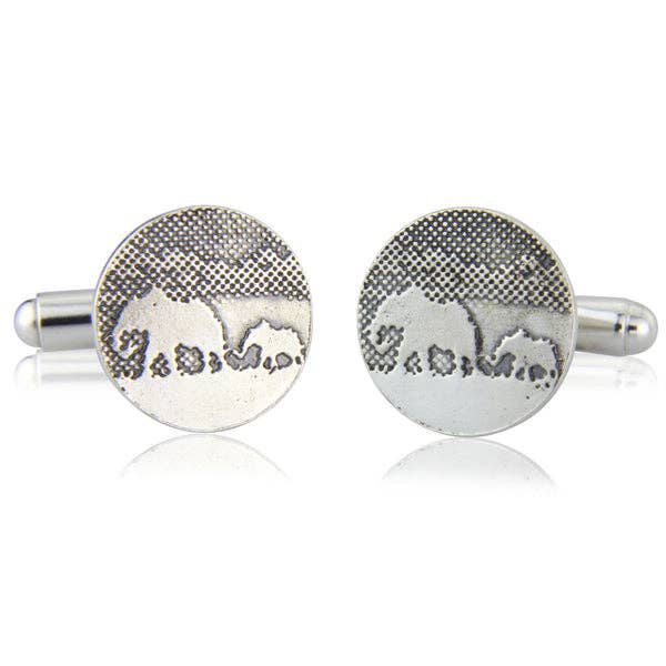 ELEPHANT AND LITTLE ELEPHANT CUFFLINKS, STERLING SILVER for wholesale by Charlotte Lowe