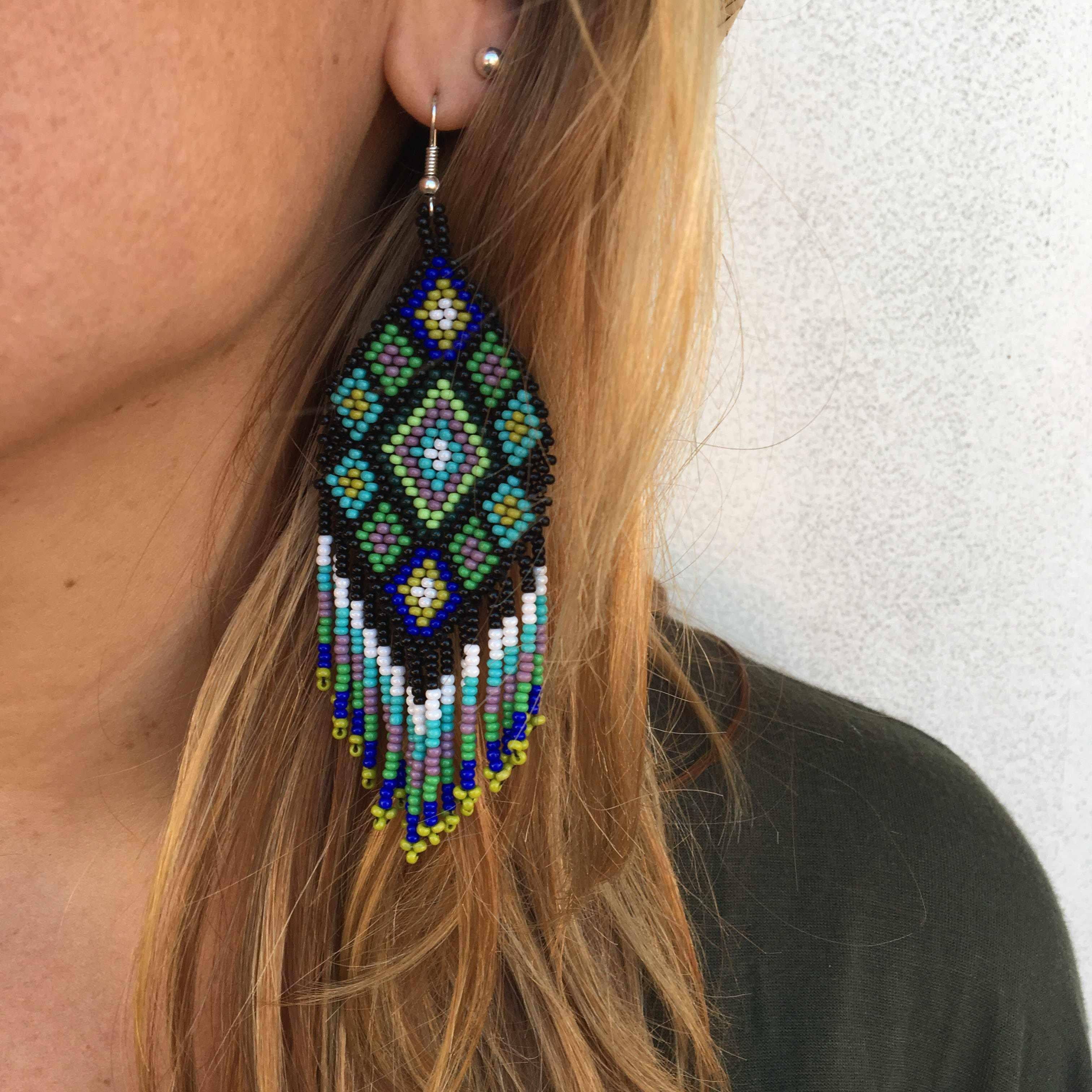 Lumily - Wholesale Jewelry - Men's - Flor Geometric Seed Bead Boho Fringe Earrings - Guatemala2
