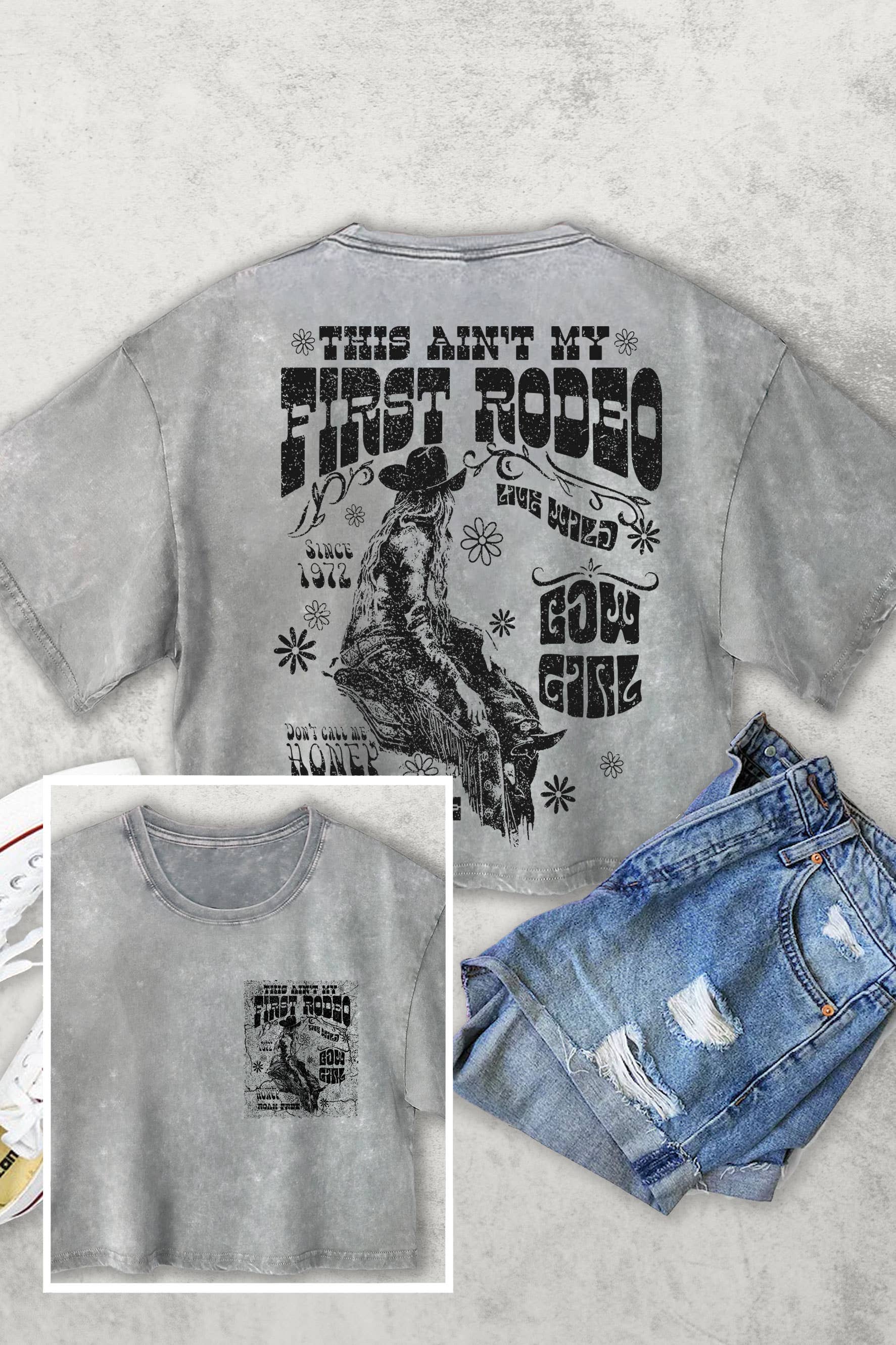 Rustee Clothing - Wholesale Screen Printed T-Shirt - Women's - THIS AINT MY FIRST RODEO COWBOY F&B WOMENS VINTAGE CROP TOP3
