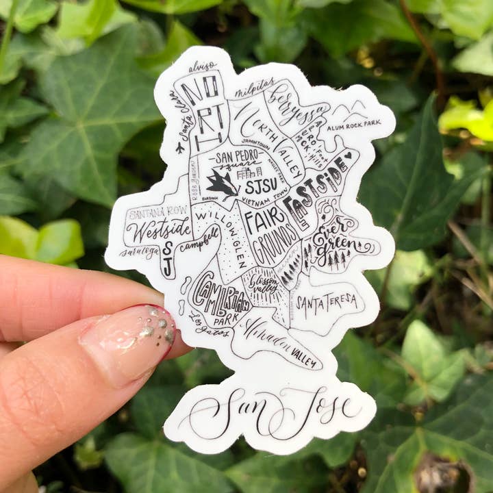 Adesivo mappa San Jose | Fagliato 3" per la vendita all'ingrosso da parte di Traveling Calligrapher