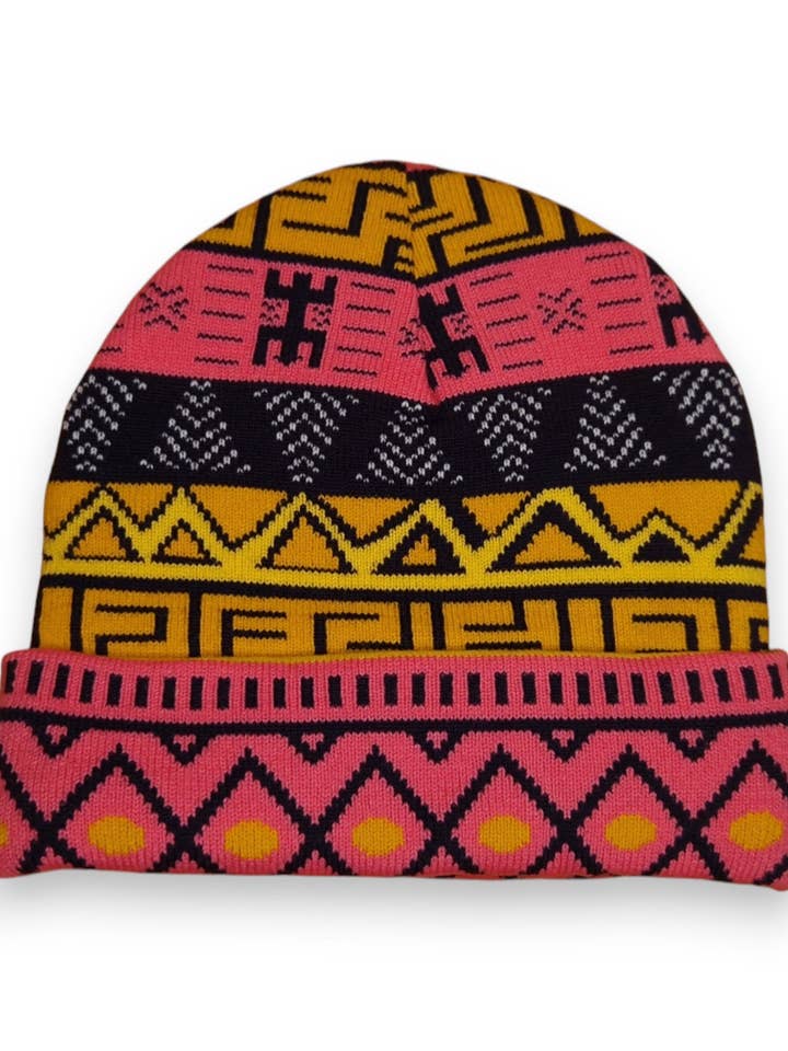 Gorro de Inverno com Estampa Africana - Símbolos Tribais Rosa por atacado de AfricanFabs