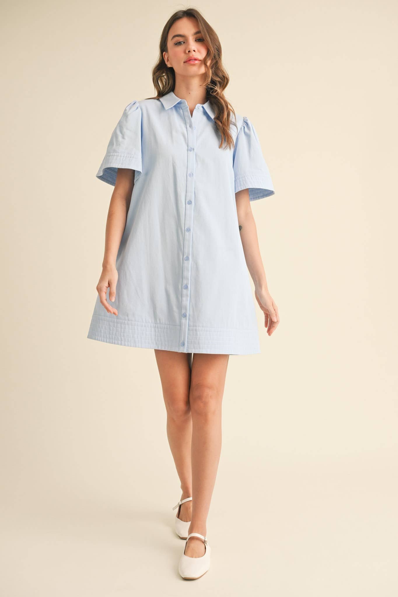 &MERCI - Wholesale Dress - Women's - SHORT SLEEVE BUTTON DOWN MINI DRESS MDR357228