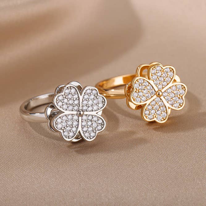 Anel giratório de inquietação de ansiedade de trevo de quatro folhas em cobre sólido por atacado de Perimade & Co. LLC