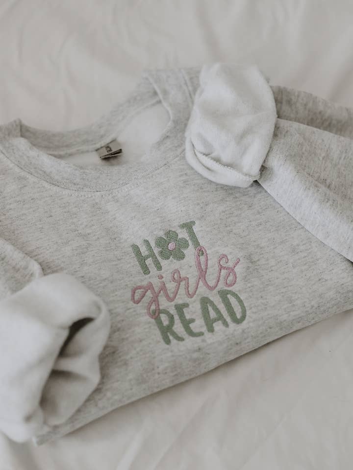 hot girls read book lover embroidered crewneck for wholesale by Rooted Grace Co