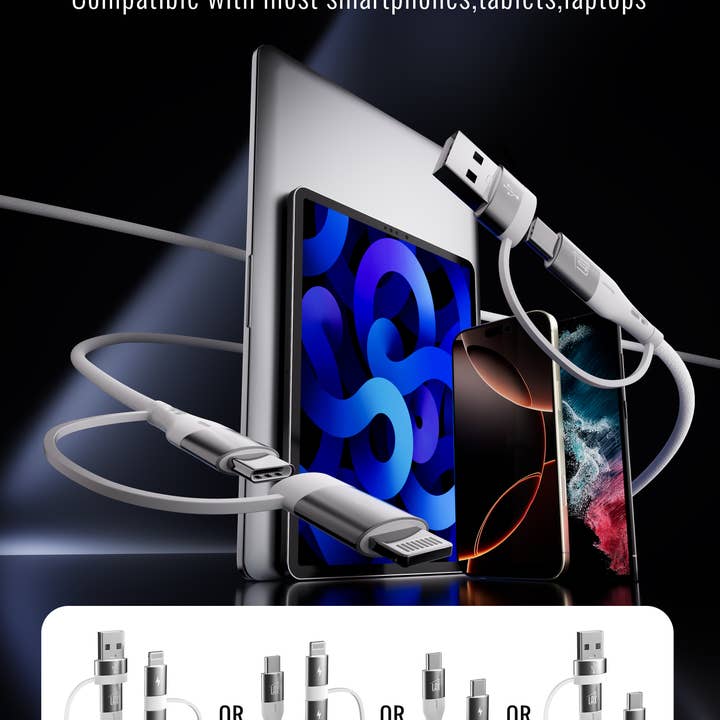 LAX Gadgets - Wholesale Portable Charger - USB PD 20W Wall Charger + 6ft 4-in-1 Linear Cable- Retail1