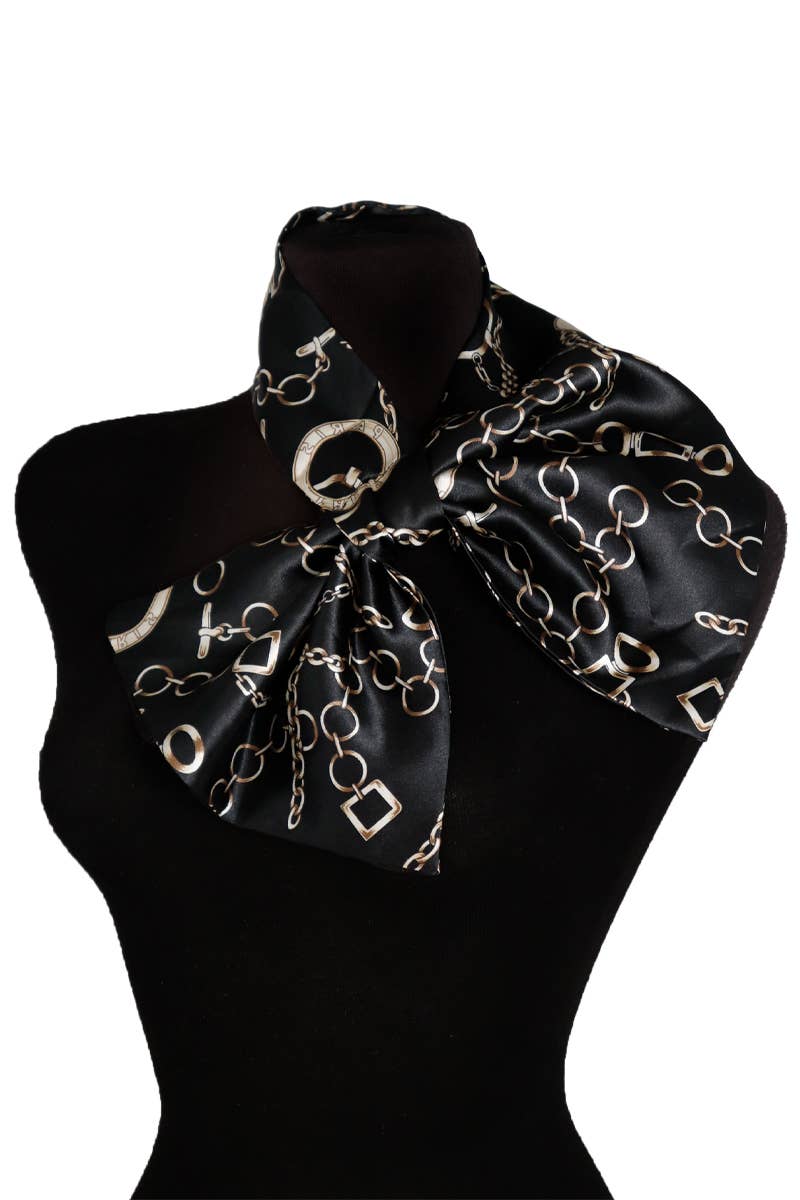Cap Zone - Wholesale Scarf - Women's - Petite Gold Chain Faux Silk Satin Neckerchief0