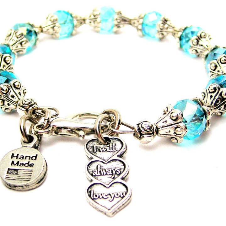 I Will Always Love You Triple Hearts Capped Crystal Bracelet for wholesale by Chubby Chico Charms