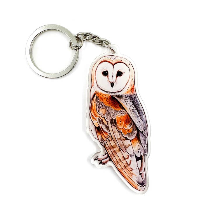 Barn Owl Double-Sided Acrylic Keychain for wholesale by Allison Stoiser Art