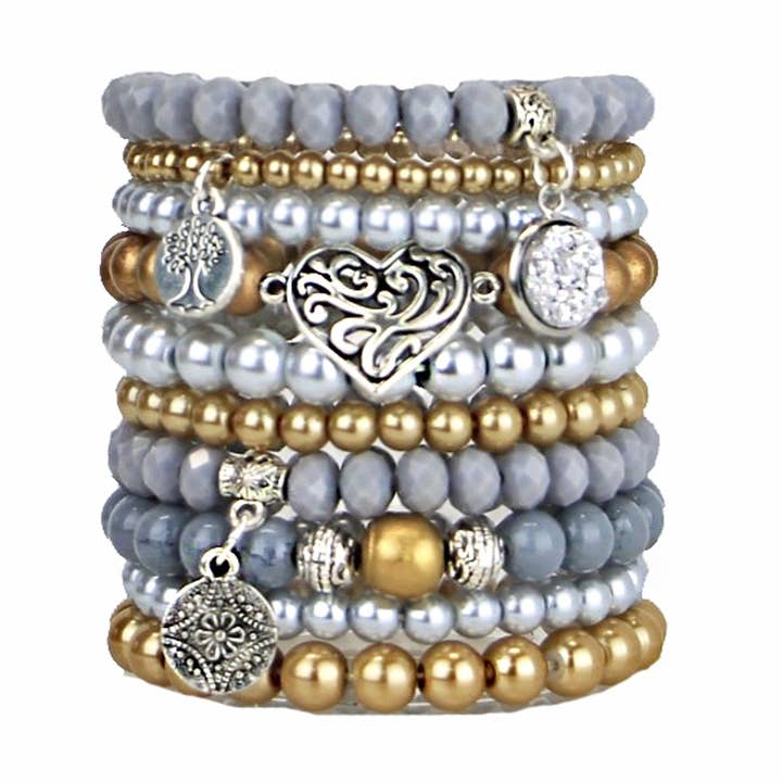 Braccialetti fatti a mano con perline in grigio e oro per la vendita all'ingrosso da parte di Bohemian Bracelets