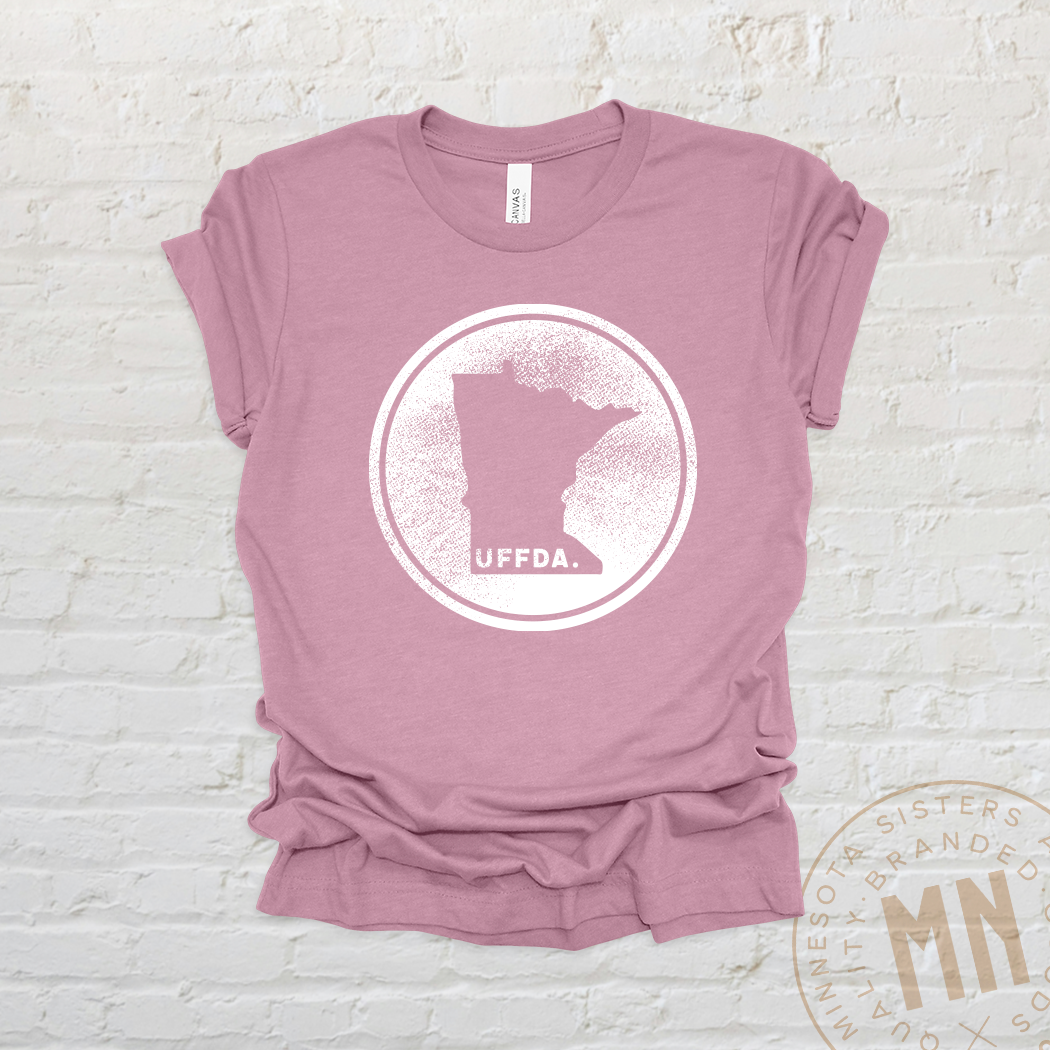 Minnesota Sisters - Wholesale Screen Printed T-Shirt - Unisex - Uffda Minnesota Graphic T-Shirt - Unisex State Stamp Design7