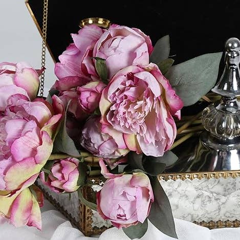 Sweet Home Deco - Wholesale Artificial Flowers - 12''T Silk Peony Floral Bouquet, Spring Peonies, 7 Stems