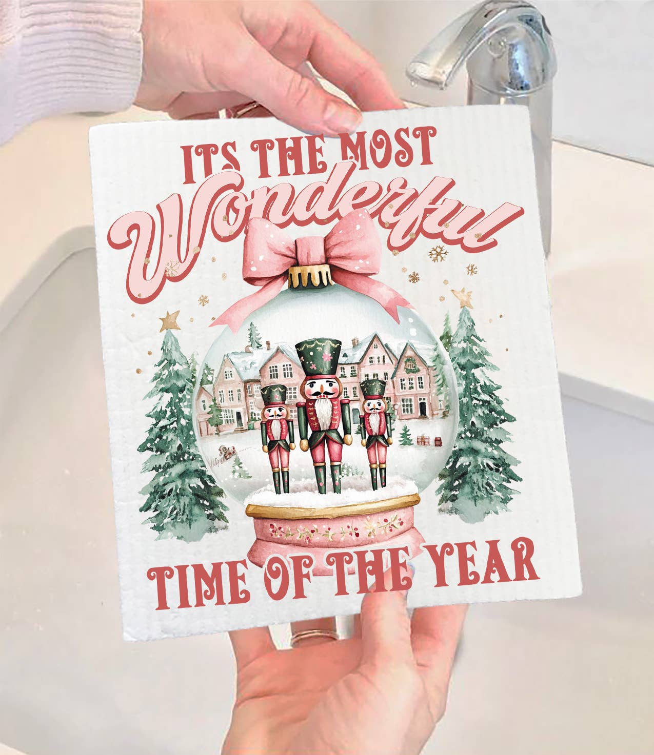 Avery Lane Gifts - Wholesale Dishcloth - Pink Christmas Nutcracker Snow Globe Swedish Dishcloth0