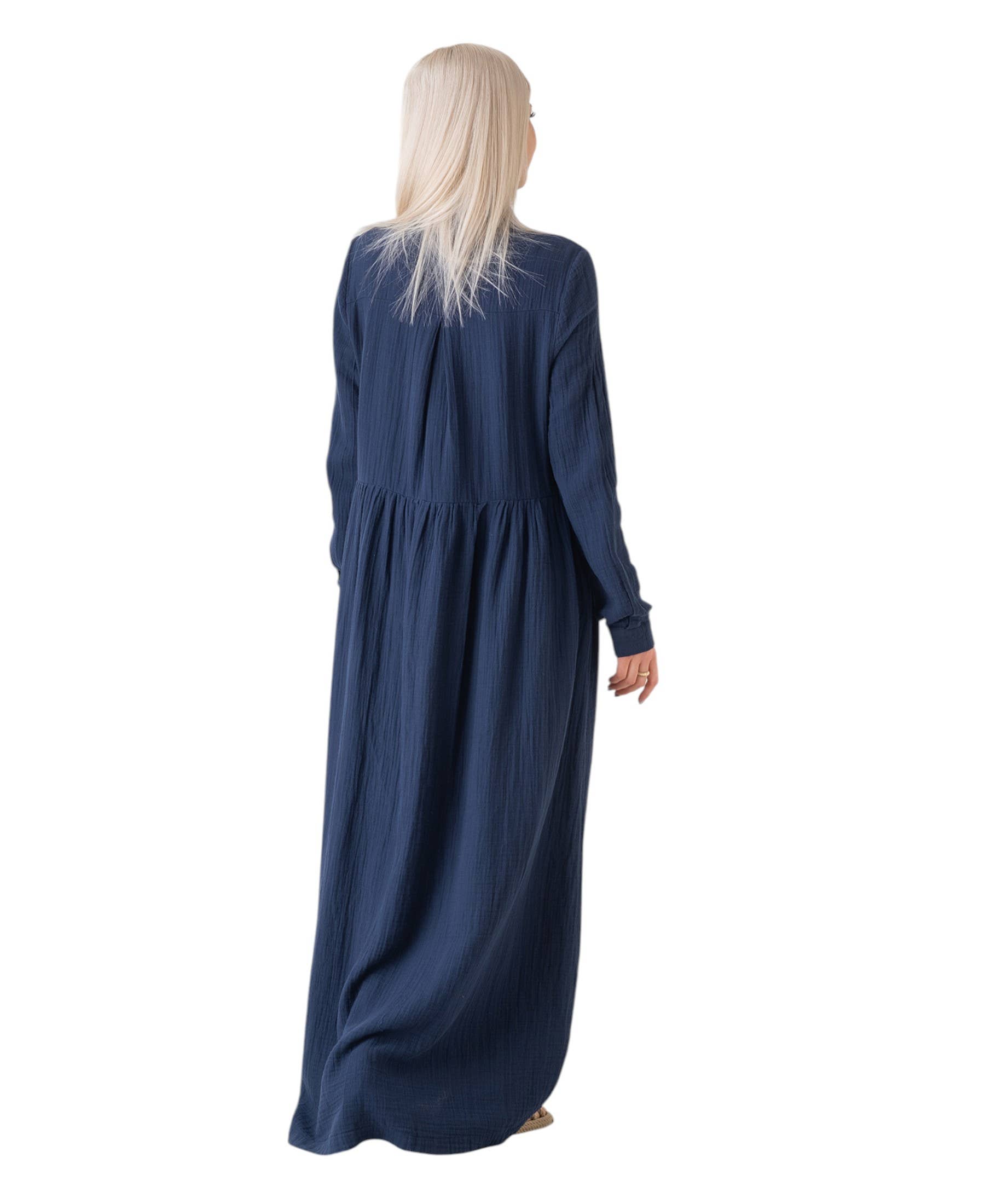 WENOR - Vente Robe – femme - Robe d'été longue en mousseline 100 % coton avec patte de boutonnage, 145 cm21