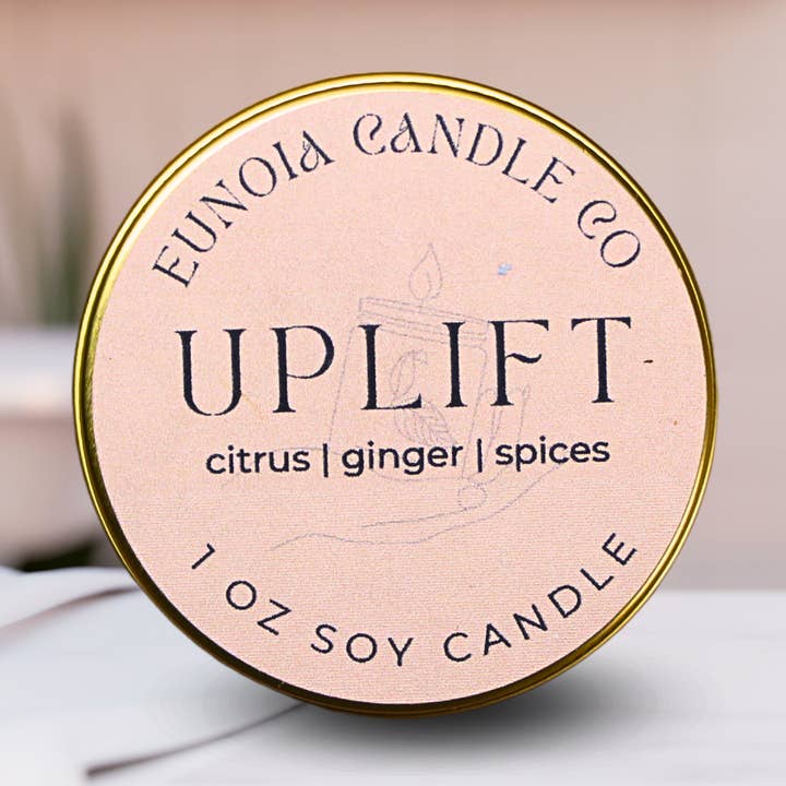 Vela de Soja Revigorante | Lata Dourada de 1 oz + Pavio de Madeira por atacado de Eunoia Candle Co.