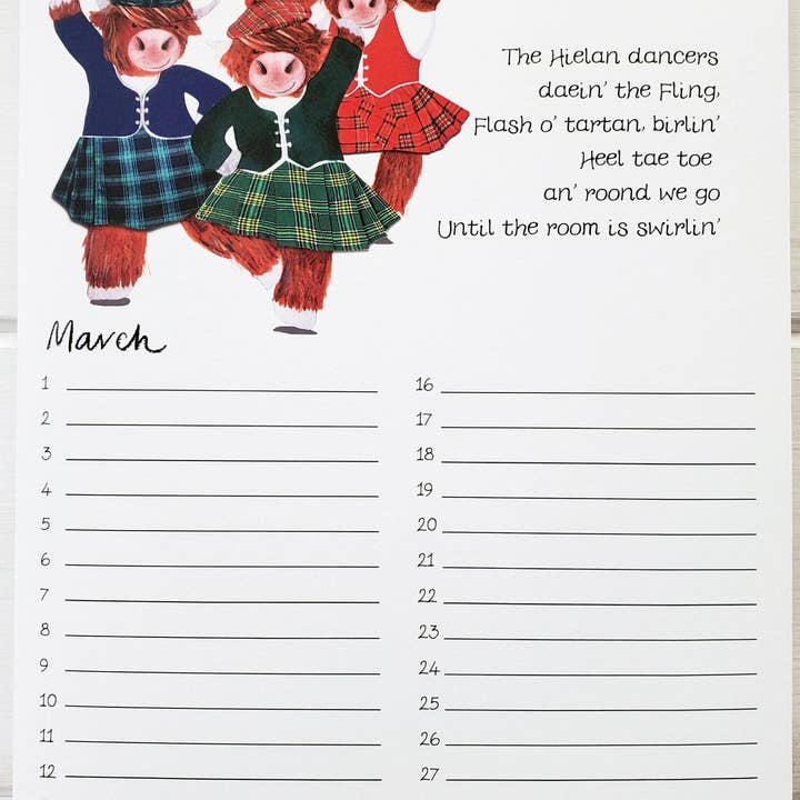 Wee Wishes - Venta al por mayor Calendario - Calendario de Celebración de Highland Coos WWCC01