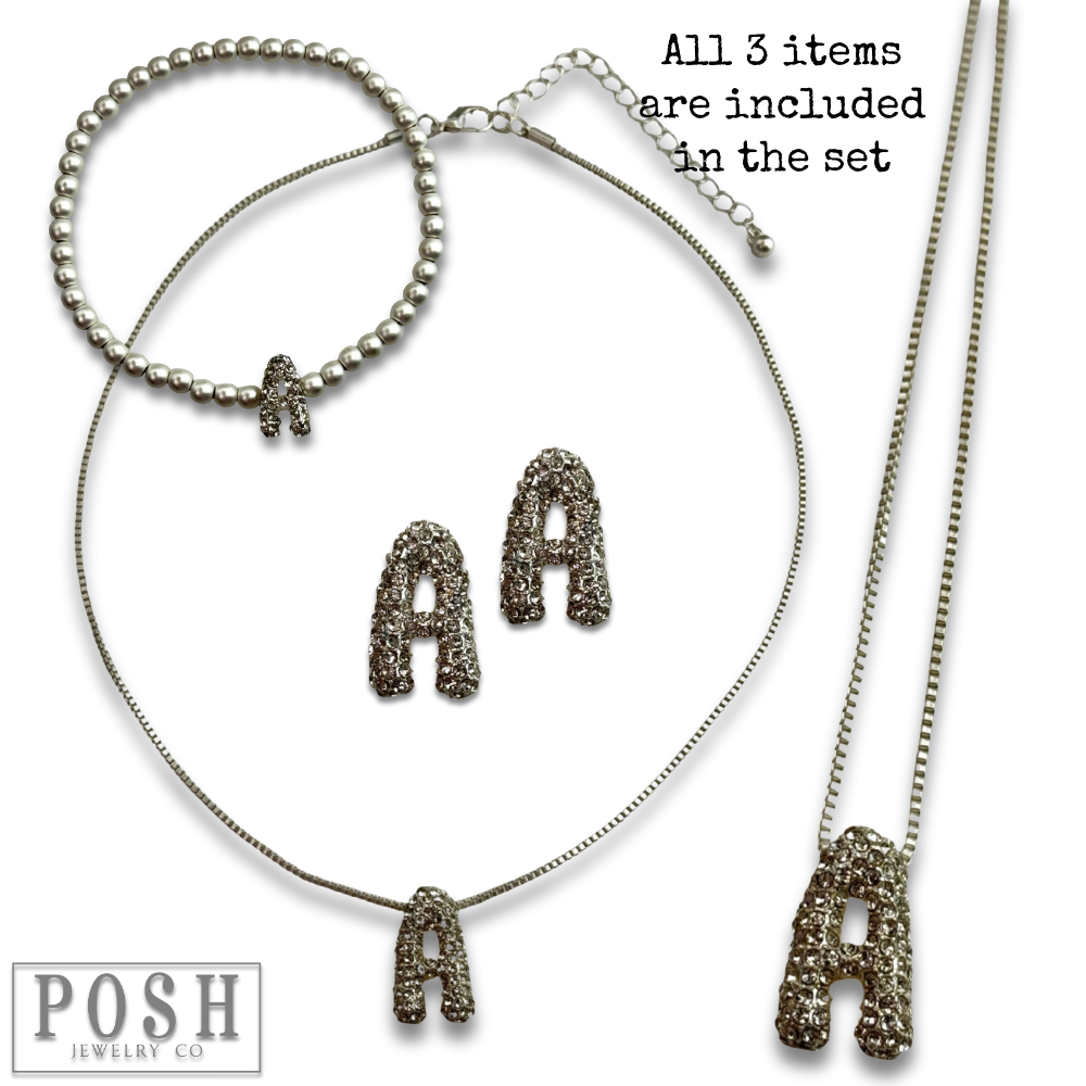 Pink Panache Brands - Wholesale Jewelry Set - Rhinestone initial jewelry set1