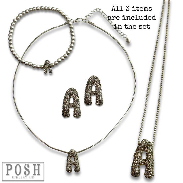 Pink Panache Brands - Wholesale Jewelry Set - Rhinestone initial jewelry set1