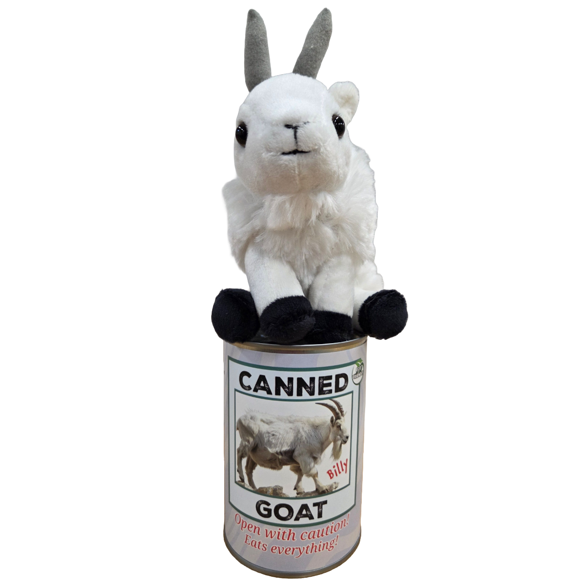 Canned Gifts - Vendita all'ingrosso Peluche - Bambini e neonati - Billy la capra in lattina | Peluche a forma di capra in lattina con barzellette6