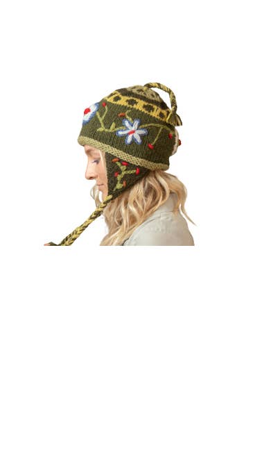 Earth Divas - Wholesale Fashion Headband - Women's - Wool Knit Headband with Ear Flap and Embroidered Flowers2
