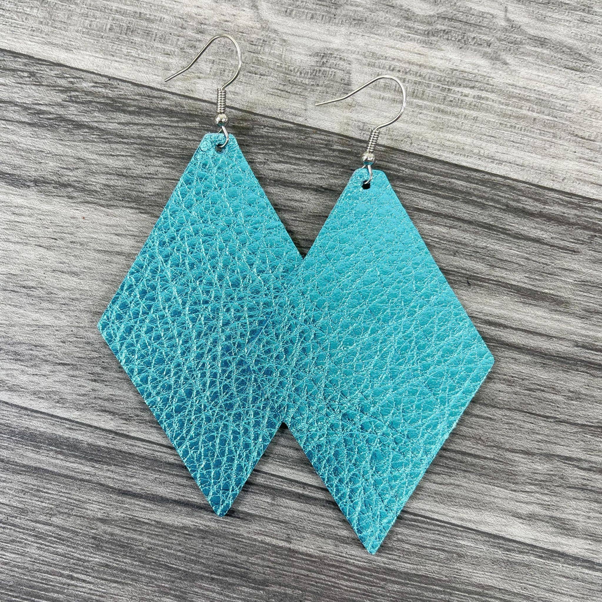 Hazel Hill ~MaeBella~ - Wholesale Dangle Earrings - Leather Earrings Maxine Metallic Turquoise1